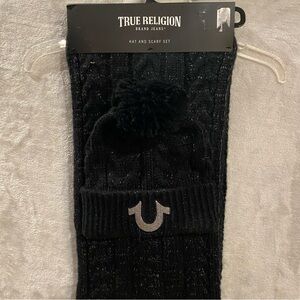 True Religion Hat Scarf Set Womens Black New